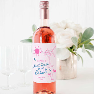 Étiquette Pour Bouteilles De Vin Plage rose dessinée à la main Bachelorette
