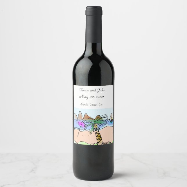 Étiquette Pour Bouteilles De Vin Plage Scène Mariage Vin Étiquette (Devant)