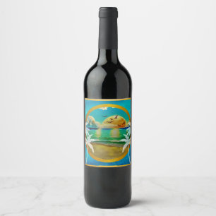 Étiquette Pour Bouteilles De Vin Plage tropicale moderne Palm Trees Sunset Vacances