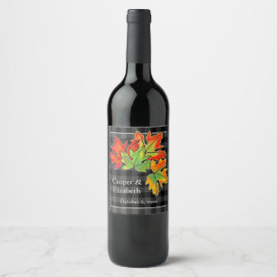 Étiquette Pour Bouteilles De Vin Plaid gris avec oreiller à l'automne Feuilles d'ér