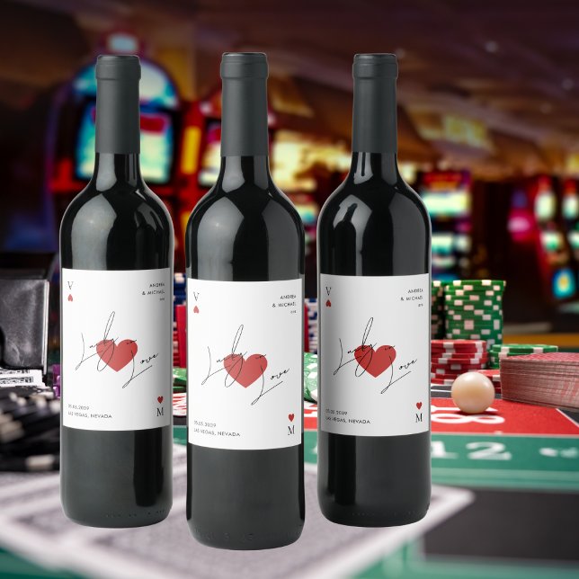 Étiquette Pour Bouteilles De Vin Playing Card Heart Casino Nevada Vegas Wedding (Créateur téléchargé)