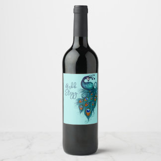 Étiquette Pour Bouteilles De Vin Plumes de paon Peacocks Turquoises