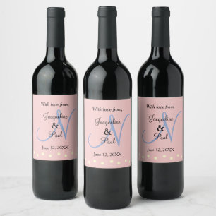 Étiquette Pour Bouteilles De Vin Pois bleu Rose Monogrammes