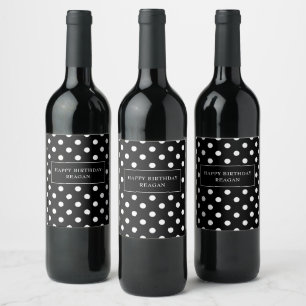 Étiquette Pour Bouteilles De Vin Pois noirs et blancs personnalisés