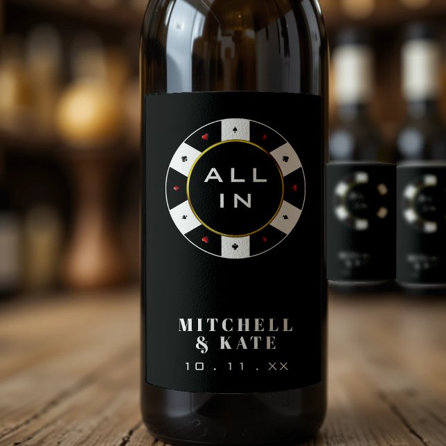Étiquette Pour Bouteilles De Vin Poker Chip Tout En Noir Mariage (Poker Chip All In Wedding Black Wine Label
)