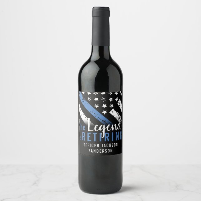 Étiquette Pour Bouteilles De Vin Police Retraite Ligne bleue Drapeau Application de (Devant)