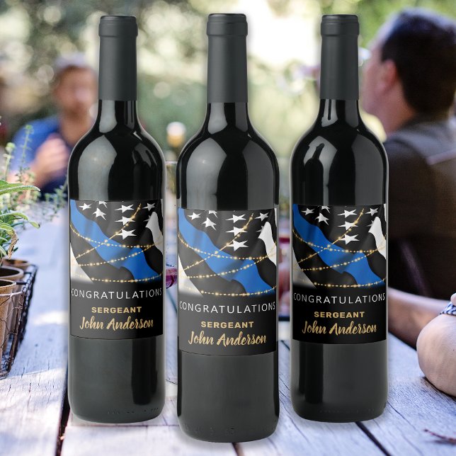 Étiquette Pour Bouteilles De Vin Policier Party Blue Gold Félicitations (Créateur téléchargé)
