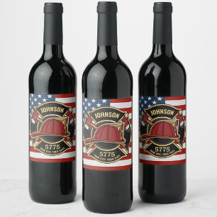 Étiquette Pour Bouteilles De Vin Pompier Secourt incendie Département USA Drapeau p