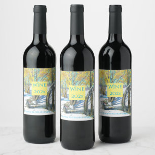 Étiquette Pour Bouteilles De Vin pont en hiver Peinture Watercol