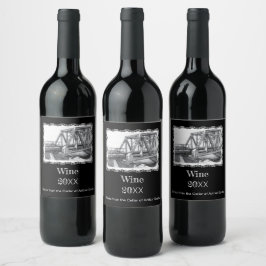 Étiquette Pour Bouteilles De Vin Pont vieux pencilart Monochrome