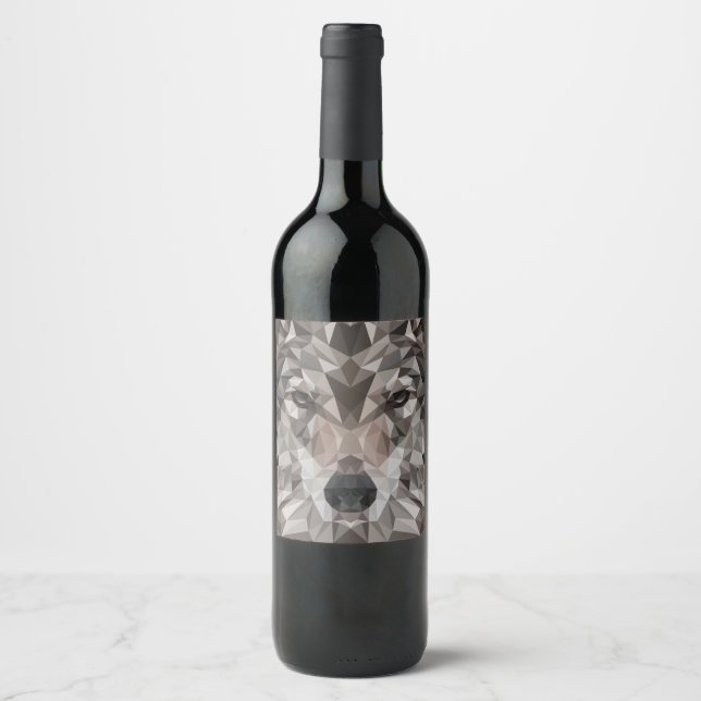 Étiquette Pour Bouteilles De Vin Portrait géométrique Wolf Lone (Devant)