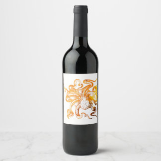 Étiquette Pour Bouteilles De Vin poulpe ambrée marine