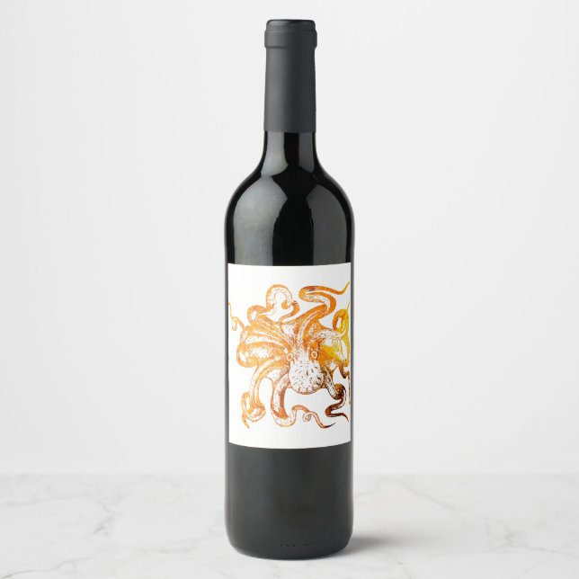Étiquette Pour Bouteilles De Vin poulpe ambrée marine (Devant)
