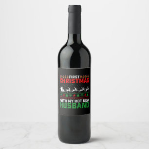 Étiquette Pour Bouteilles De Vin Premier Noël Avec Mon Chaud Nouveau Mari Vilain