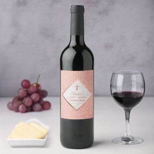 Étiquette Pour Bouteilles De Vin Première communion fille Rose Gold Marble Rose Pai