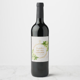 Étiquette Pour Bouteilles De Vin Première Communion Florale Lys Marbre d'or