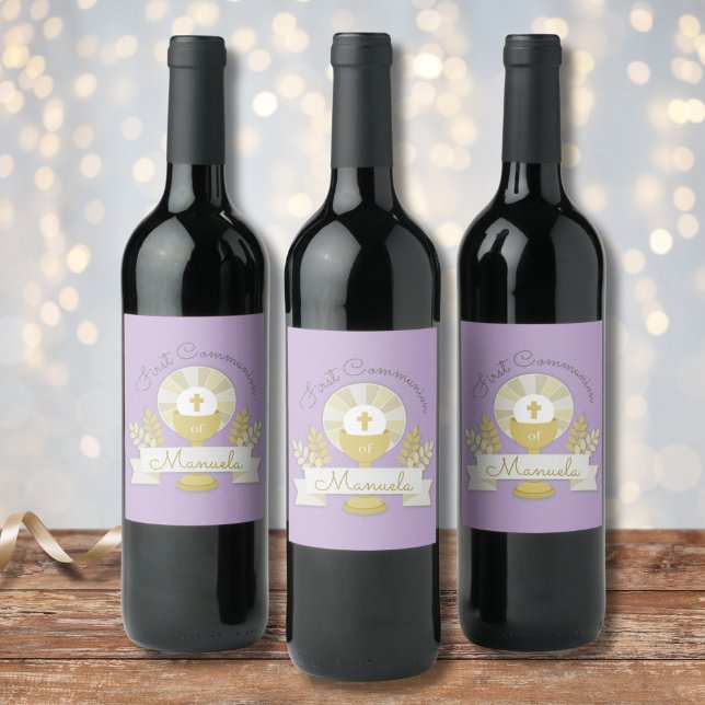Étiquette Pour Bouteilles De Vin Première communion, Lila première communion (Créateur téléchargé)