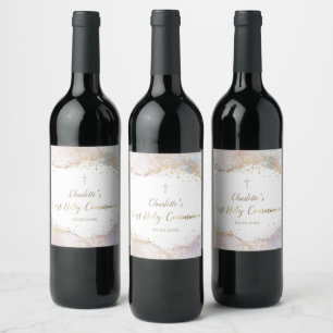 Étiquette Pour Bouteilles De Vin première communion paillettes éclaboussures aquare
