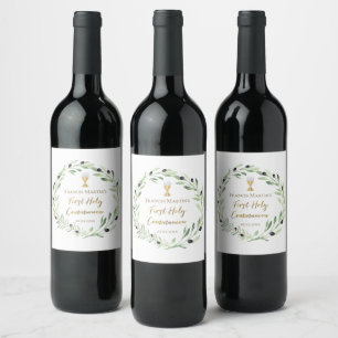 Étiquette Pour Bouteilles De Vin Première sainte communion aquarelle couronne d'oli