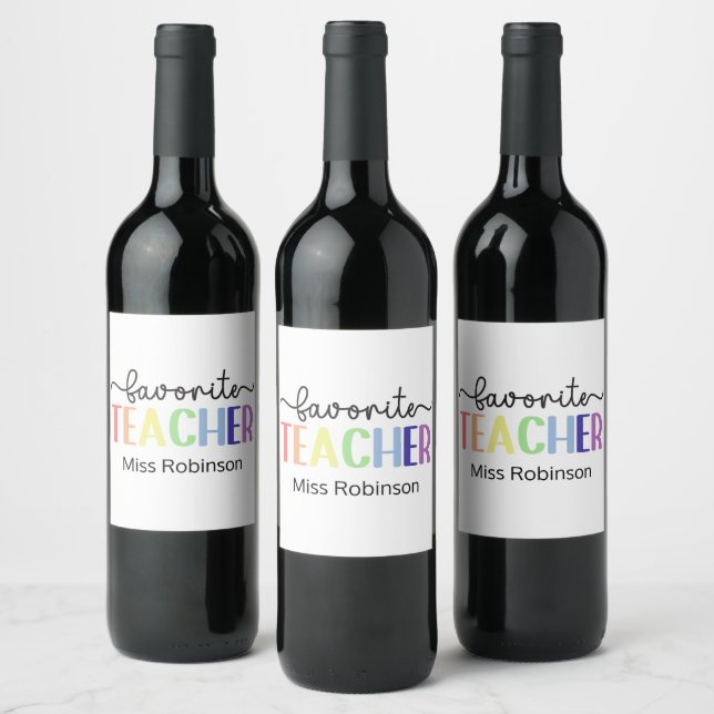 Étiquette Pour Bouteilles De Vin Professeur préféré Rainbow Appréciation de l'ensei (Bouteilles)