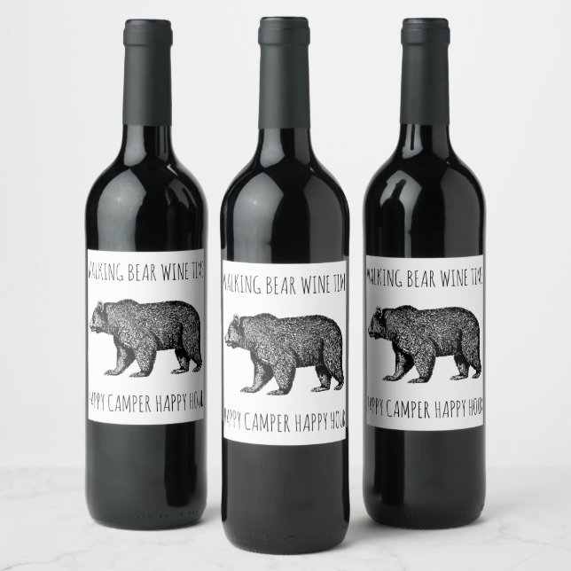 Étiquette Pour Bouteilles De Vin Promenade Ours Vin Temps Joyeux Camper Happy Hour (Bouteilles)