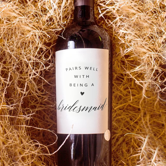 Étiquette Pour Bouteilles De Vin Proposition Bridesmaid Calligraphie noire moderne (Créateur téléchargé)