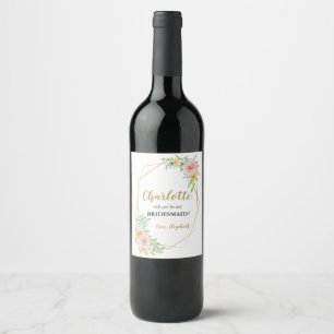 Étiquette Pour Bouteilles De Vin Proposition Bridesmaid étiquette de vin or floral