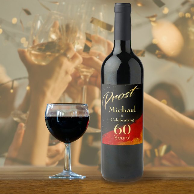 Étiquette Pour Bouteilles De Vin Prost Black, Red & Gold 60e anniversaire (Prost Black, Red & Gold 60th Birthday Wine Label)