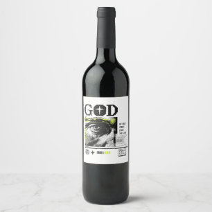 Étiquette Pour Bouteilles De Vin Psaume 121:2 Neon Lime Œil de Dieu CRT Glitch Art