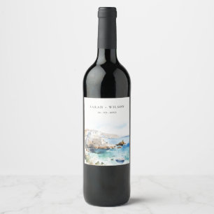Étiquette Pour Bouteilles De Vin Puglie, Italie Paysage aquarelle Mariage