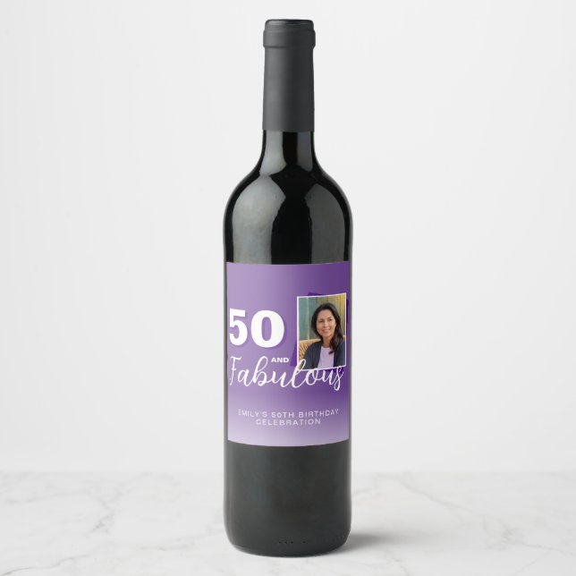 Étiquette Pour Bouteilles De Vin Purple 50 et fabuleux 50e anniversaire Photo (Devant)