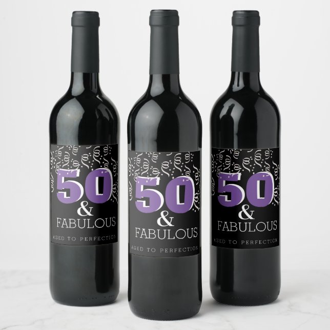 Étiquette Pour Bouteilles De Vin Purple 50 Fabuleux | Joyeux 50e anniversaire (Bouteilles)
