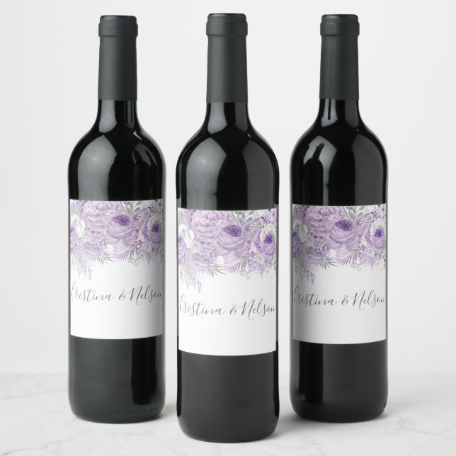 Étiquette Pour Bouteilles De Vin Purple Lavender Élégant Mariage moderne (Bouteilles)