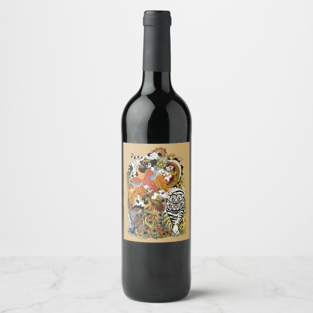 Étiquette Pour Bouteilles De Vin quatre animaux célestes (Devant)
