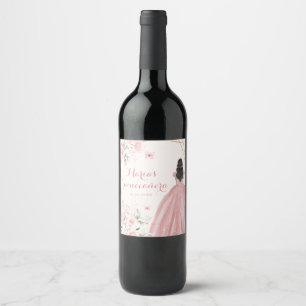 Étiquette Pour Bouteilles De Vin Quinceañera géométrique rose rose pâle