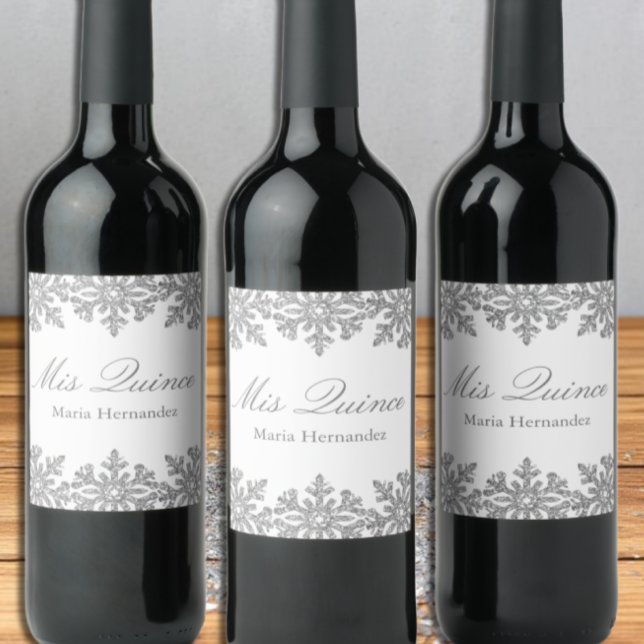 Étiquette Pour Bouteilles De Vin Quinceanera hivernale de flocons d'argent (Créateur téléchargé)