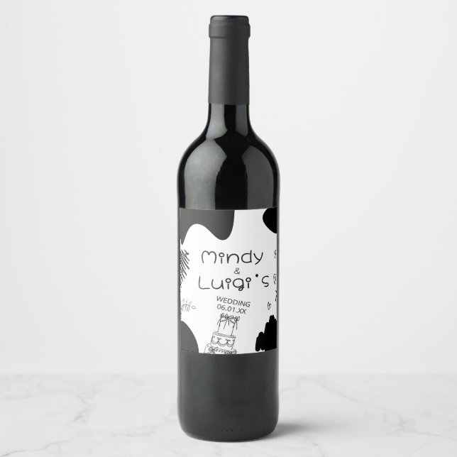 Étiquette Pour Bouteilles De Vin Quirky Doodle Shapes Script Wedding (Devant)