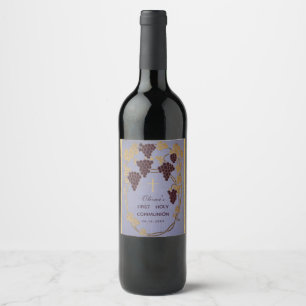 Étiquette Pour Bouteilles De Vin Raisins Vintages de la première communion Feuille