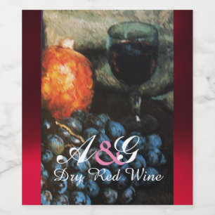 ÉTIQUETTE POUR BOUTEILLES DE VIN RAISONS ROUGES, VERRE DE VIN ROUGE, POMEGRANATE