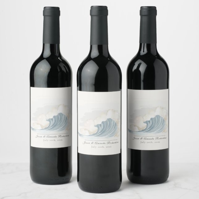 Étiquette Pour Bouteilles De Vin Réception élégante inspirée de l'océan (Bouteilles)