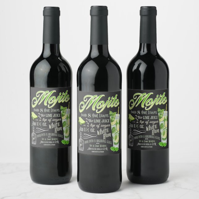 Étiquette Pour Bouteilles De Vin Recette de cocktail Mojito (Bouteilles)