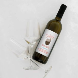 Étiquette Pour Bouteilles De Vin Recette de Coquito Boisson Noix de Coco Dessinée à