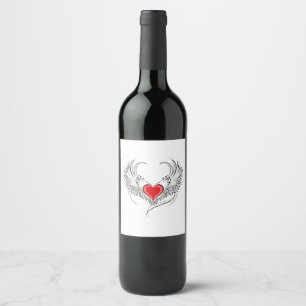 Étiquette Pour Bouteilles De Vin Red Angel Coeur avec ailes