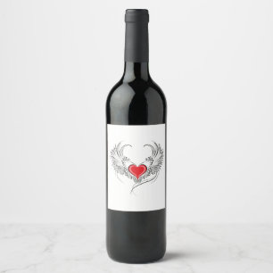Étiquette Pour Bouteilles De Vin Red Angel Coeur avec ailes