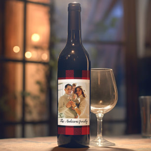 Étiquette Pour Bouteilles De Vin Red Buffalo Plaid & Nom Personnel Et Photo