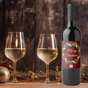 Étiquette Pour Bouteilles De Vin Red Christmas Wreath Custom Company Logo Party