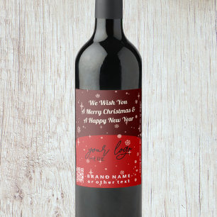 Étiquette Pour Bouteilles De Vin Red Jolly Christmas Business Logo QR code Chic