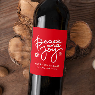 Étiquette Pour Bouteilles De Vin Red Peace and Joy Holiday