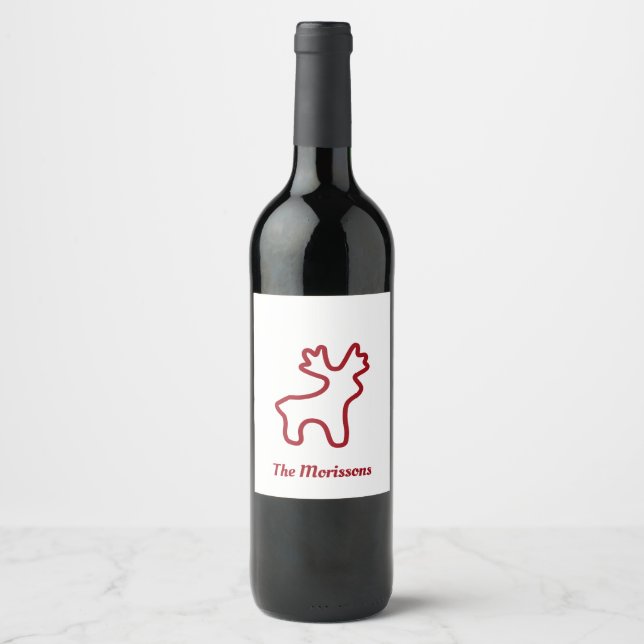 Étiquette Pour Bouteilles De Vin Red Reindeer Contour Personalized Name (Devant)