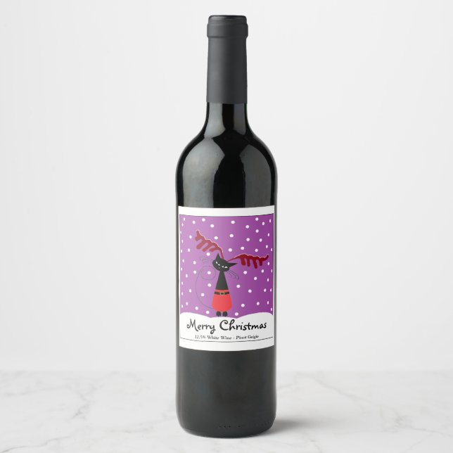 Étiquette Pour Bouteilles De Vin Reindeer Chat Noël Vin Étiquette (Devant)